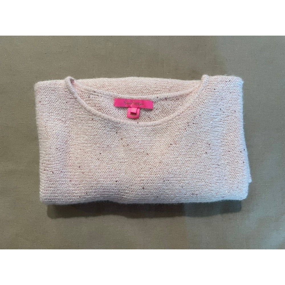Lilly Pulitzer Metallic Sequins PINK BLOSSOM SOLEEN SWEATER Sz M Boatneck - Picture 5 of 5